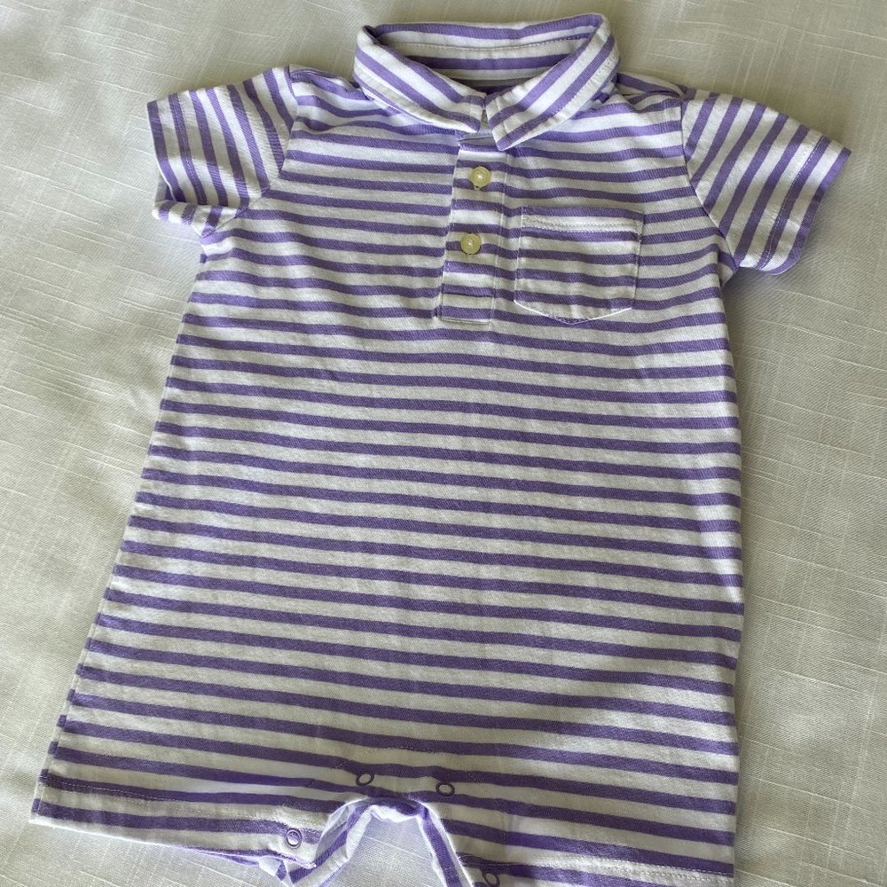 Primary Onesie Purple and White Striped 12-18 mos